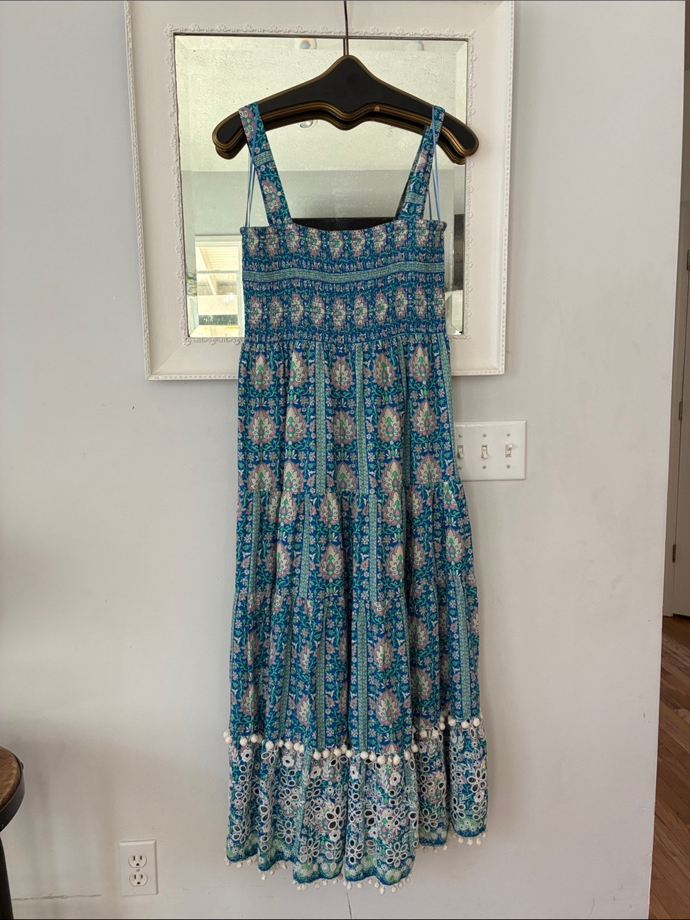Zara Blue Floral Maxi Dress with Pom Pom Hem